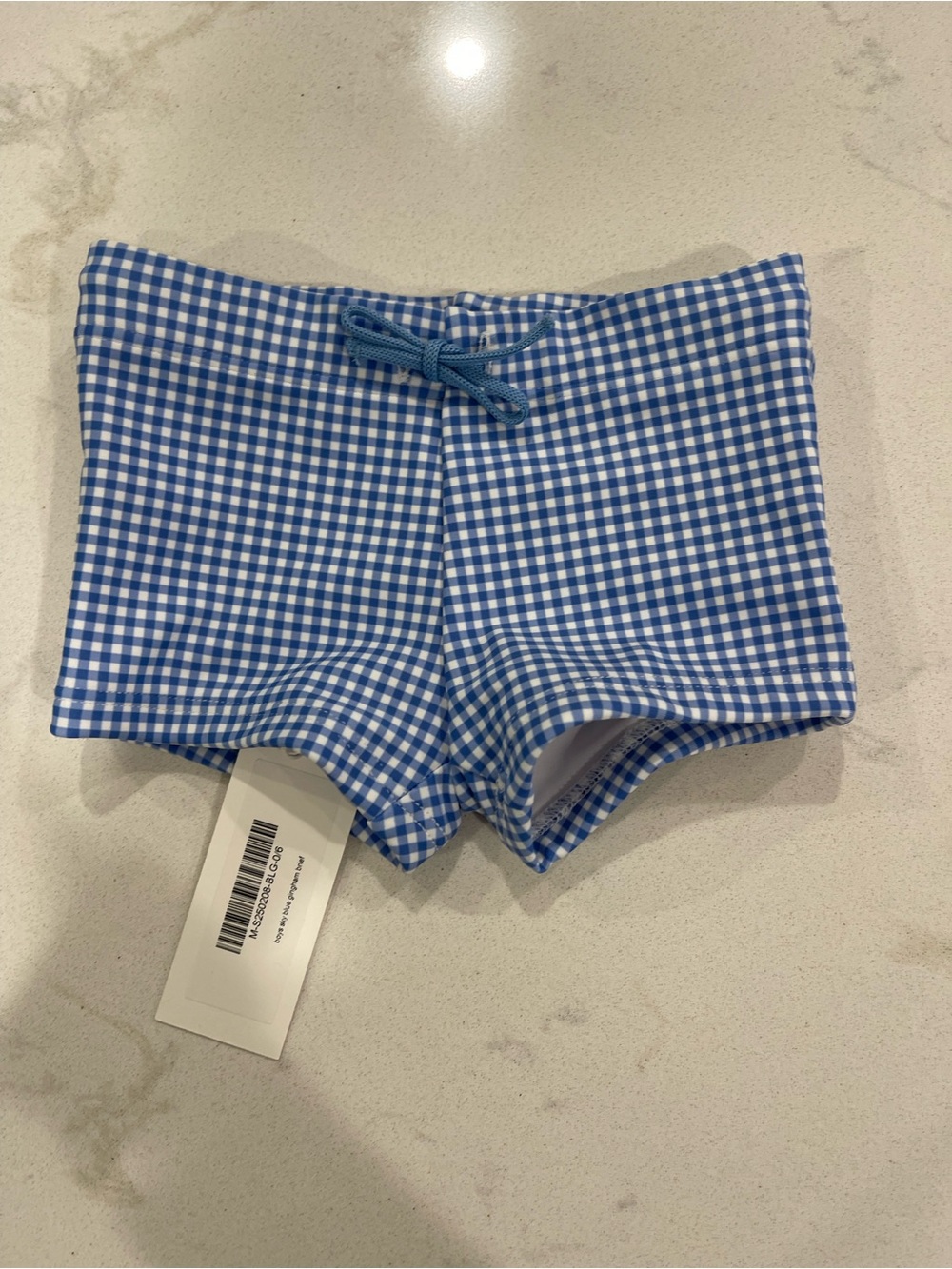 NWT - Minnow boys sky blue gingham brief, size 0-6 months